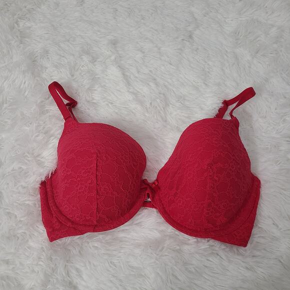 Victoria's Secret Womens Sz 34DD Red Pink Demi Lace Lined Bra - Picture 1 of 8